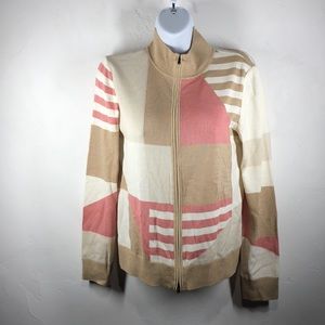St. John tan and pink zip cardigan size p